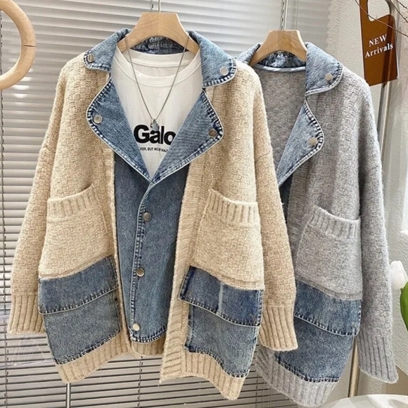 Denim stitched cardigan - Picture 4 of 4